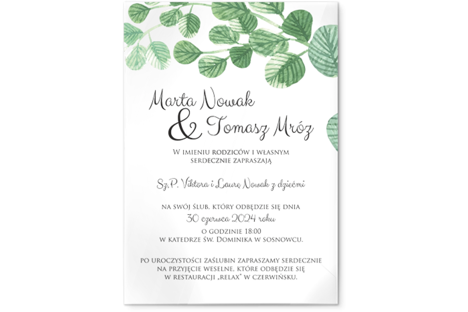 Zaproszenia ślubne Liście - Akrylowe Motyw 5