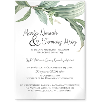 Zaproszenia ślubne Liście - Akrylowe Motyw 3