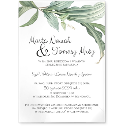 Zaproszenia ślubne Liście - Akrylowe Motyw 3