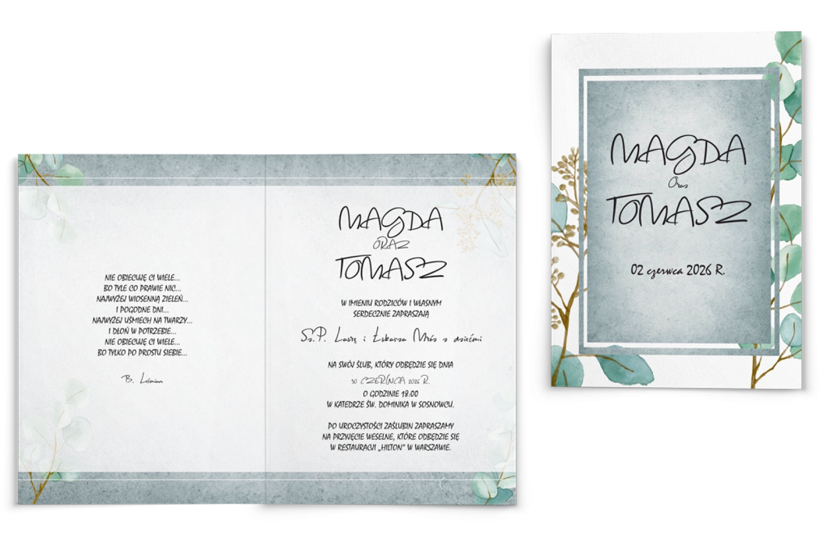 Zaproszenia ślubne Mgiełka - Składane Motyw 5