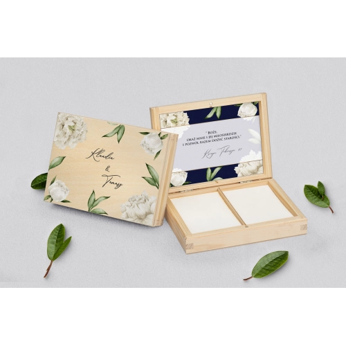 Pudełko na obrączki prostokątne naturalne - Loveletter Motyw 1