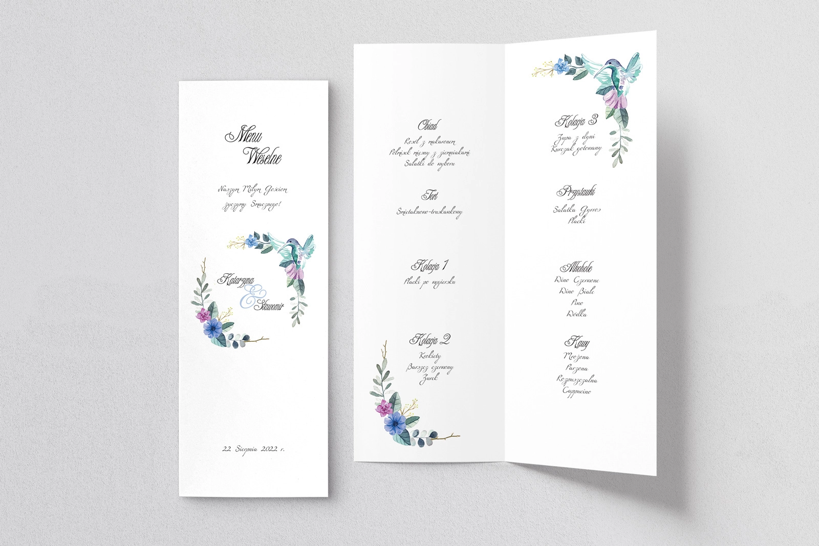 Menu Weselne Akwarelowe Wianki - Motyw 8