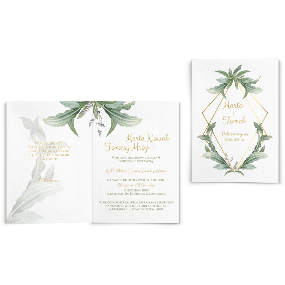 Zaproszenia ślubne Liście - Składane Motyw 1