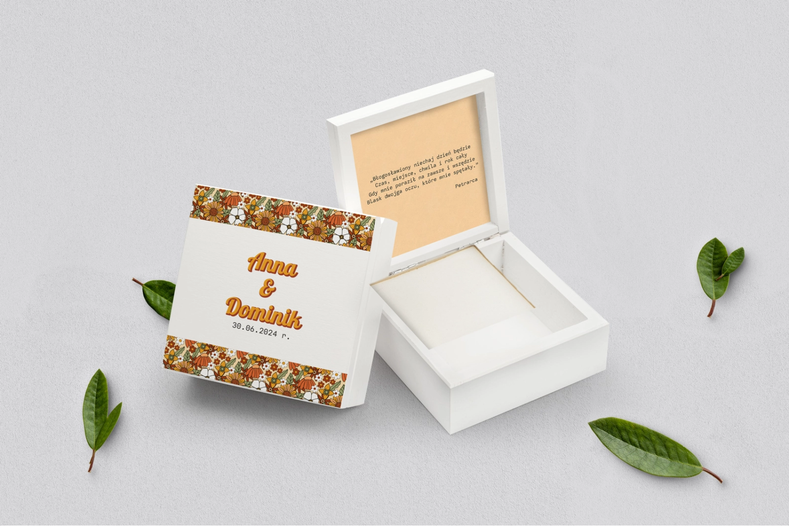 Pudełko na obrączki białe - Retro Style Motyw 1