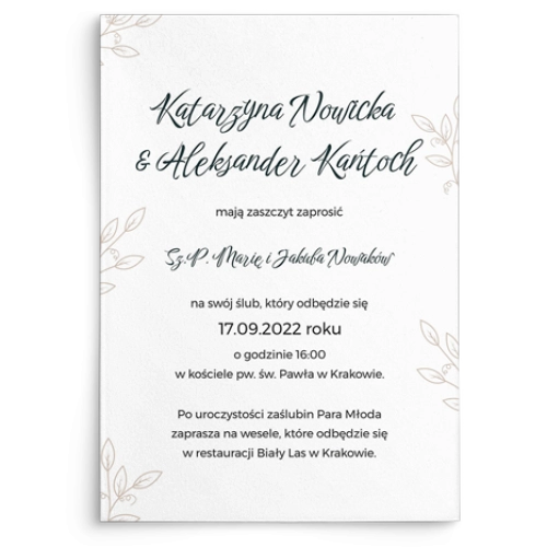 Zaproszenia ślubne Białe liście - Motyw 1