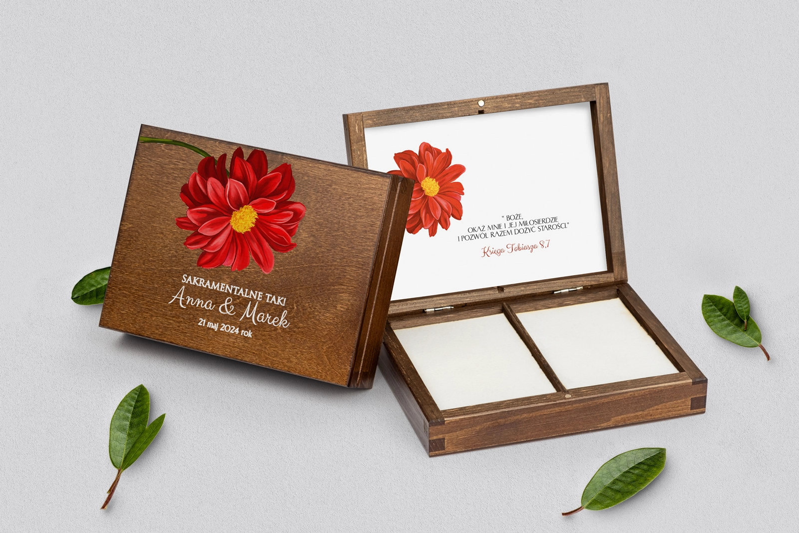 Pudełko na obrączki prostokątne brązowe - Sweet Love Motyw 5