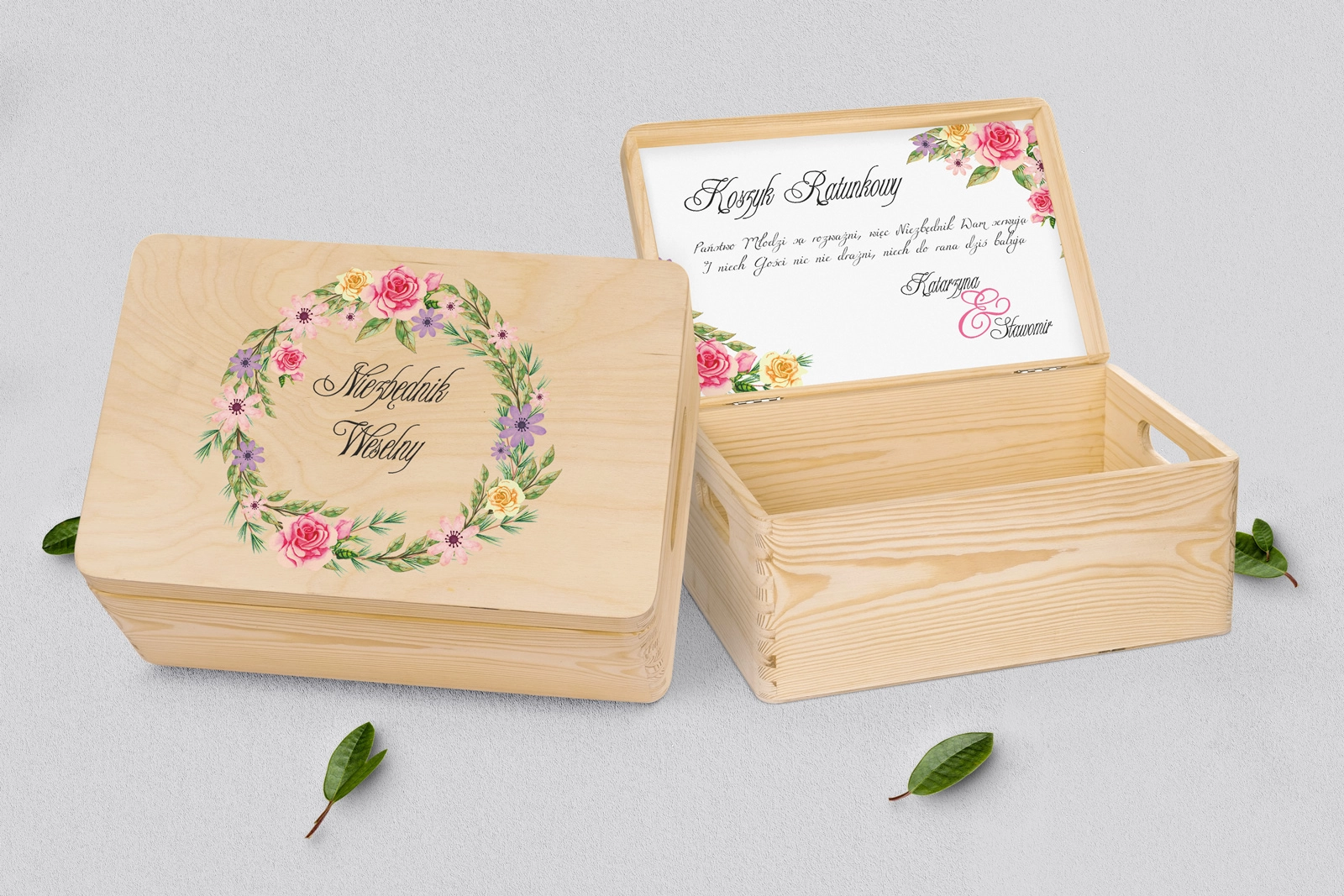 Koszyczek ratunkowy weselny naturalny - Akwarelowe Wianki Motyw 5