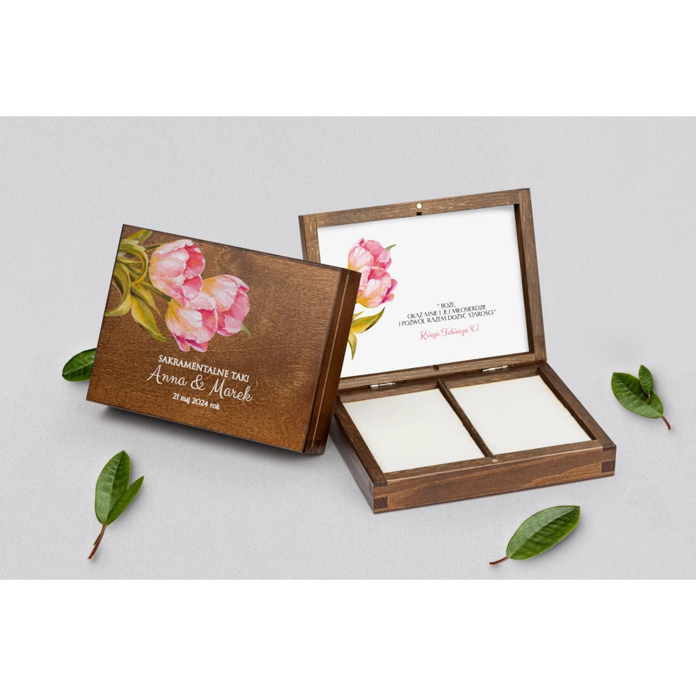 Pudełko na obrączki prostokątne brązowe - Sweet Love Motyw 4