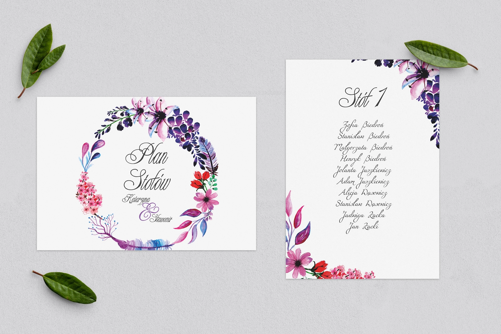 Plan Stołów - Karteczka Akwarelowe Wianki Motyw 7