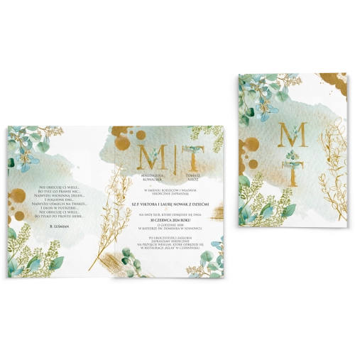 Zaproszenia ślubne Golden Green - Składane Motyw 3