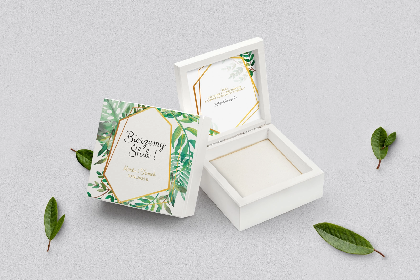 Pudełko na obrączki białe - Flowers & Frame Motyw 2