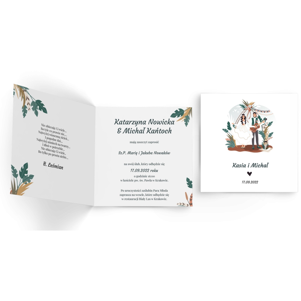 Zaproszenia ślubne Boho wedding - Składane Kwadrat Motyw 3