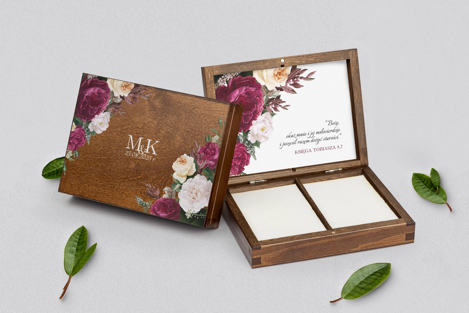 Pudełko na obrączki prostokątne brązowe - Fabello Motyw 1