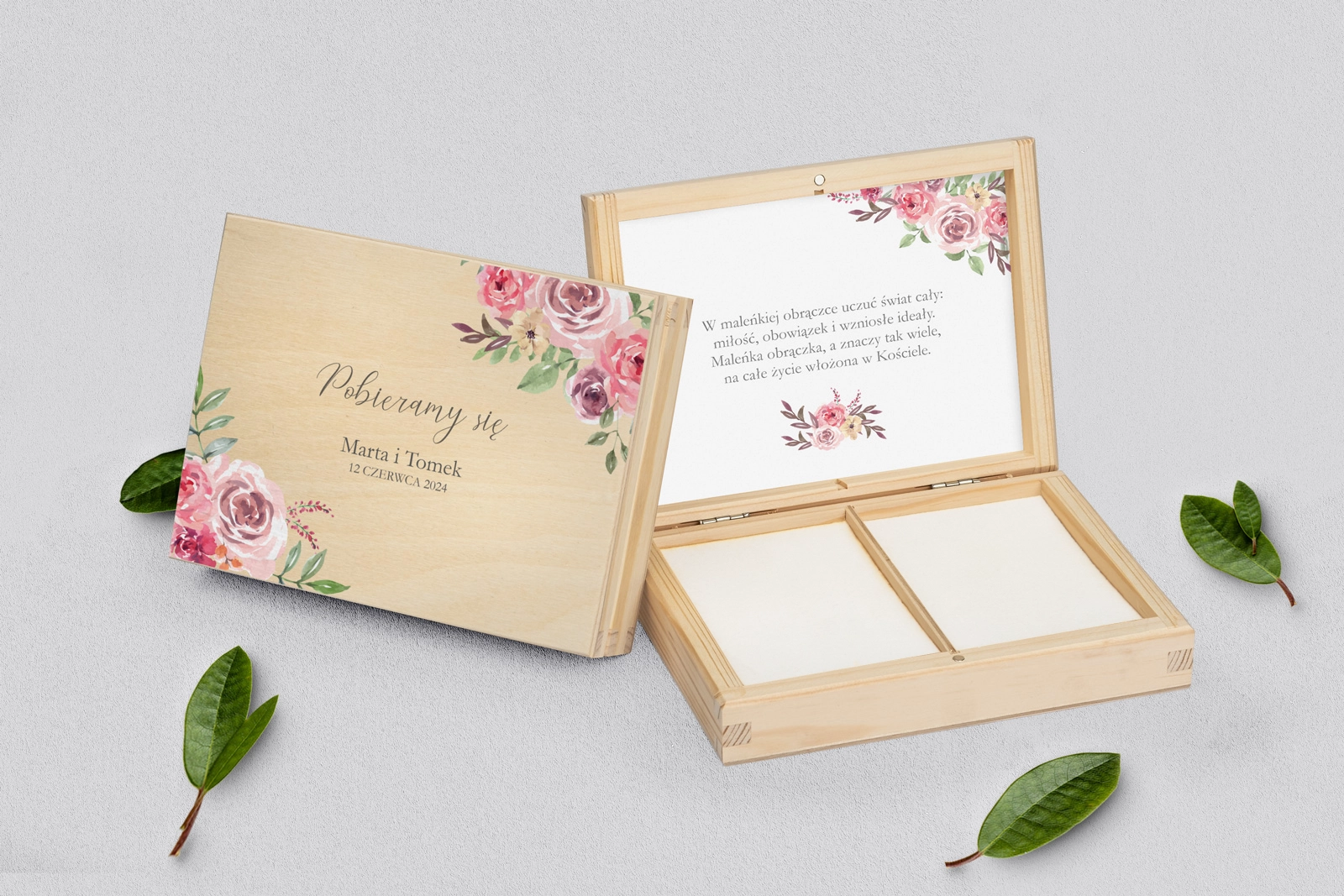 Pudełko na obrączki prostokątne naturalne - PasteLove Motyw 2