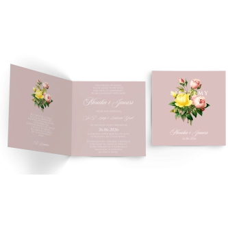 Zaproszenia ślubne Bella - Składane Kwadrat Motyw 2