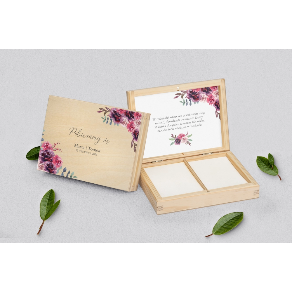 Pudełko na obrączki prostokątne naturalne - PasteLove Motyw 1