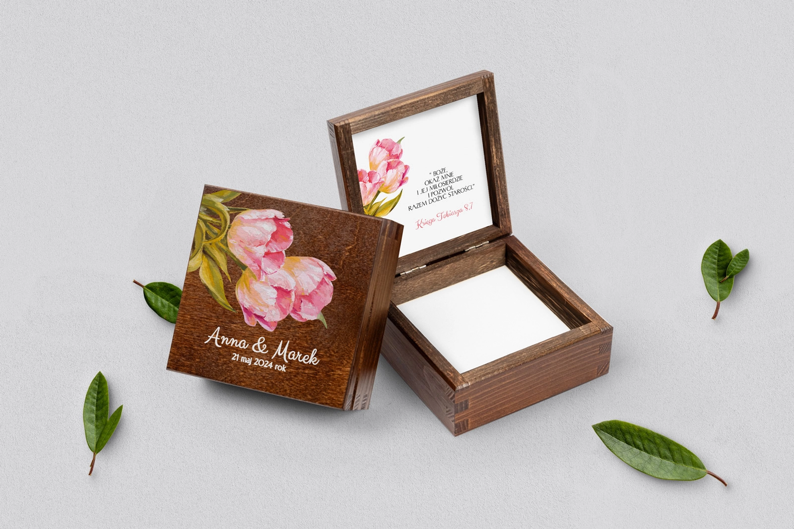 Pudełko na obrączki brązowe - Sweet Love Motyw 4