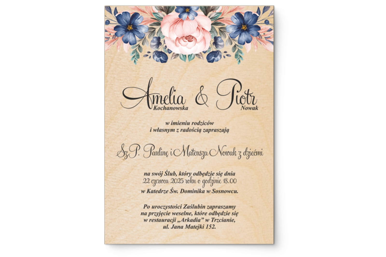 Zaproszenia ślubne Geometryczne Serce - Drewniane Motyw 2