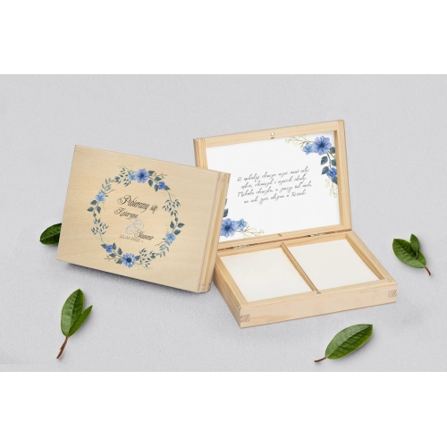 Pudełko na obrączki prostokątne naturalne - Akwarelowe Wianki Motyw 1