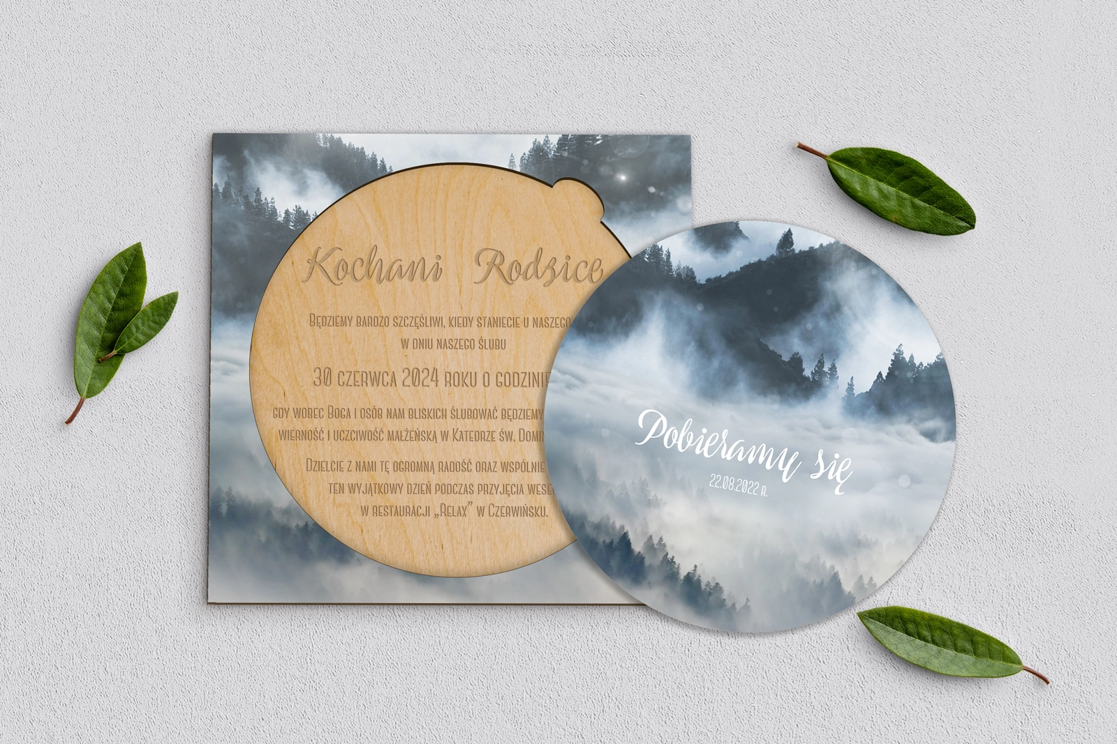 Drewniane Zaproszenie dla Rodziców Koło - Forest - Motyw 5
