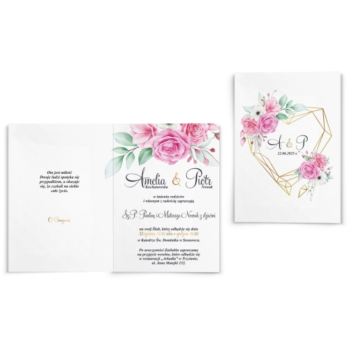 Zaproszenia ślubne Geometryczne Serce - Składane Motyw 1