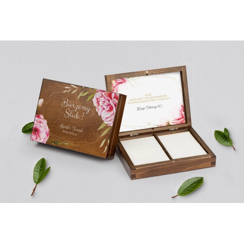 Pudełko na obrączki prostokątne brązowe - Flowers & Frame Motyw 5