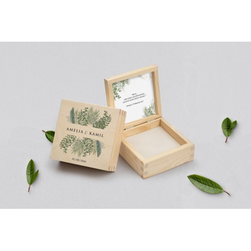 Pudełko na obrączki naturalne - Leaves Motyw 2