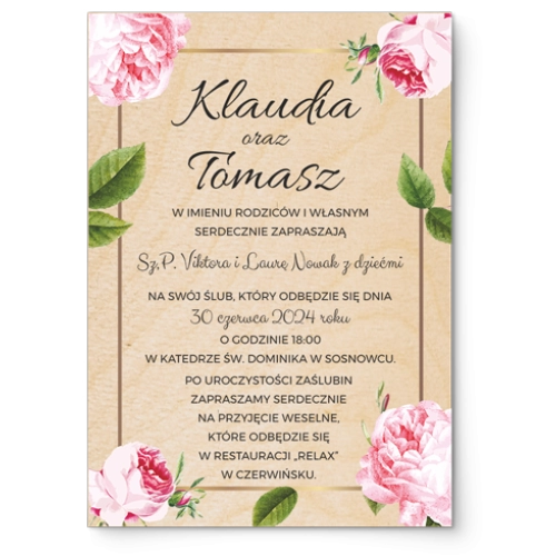 Zaproszenia ślubne Dream - Drewniane Motyw 2