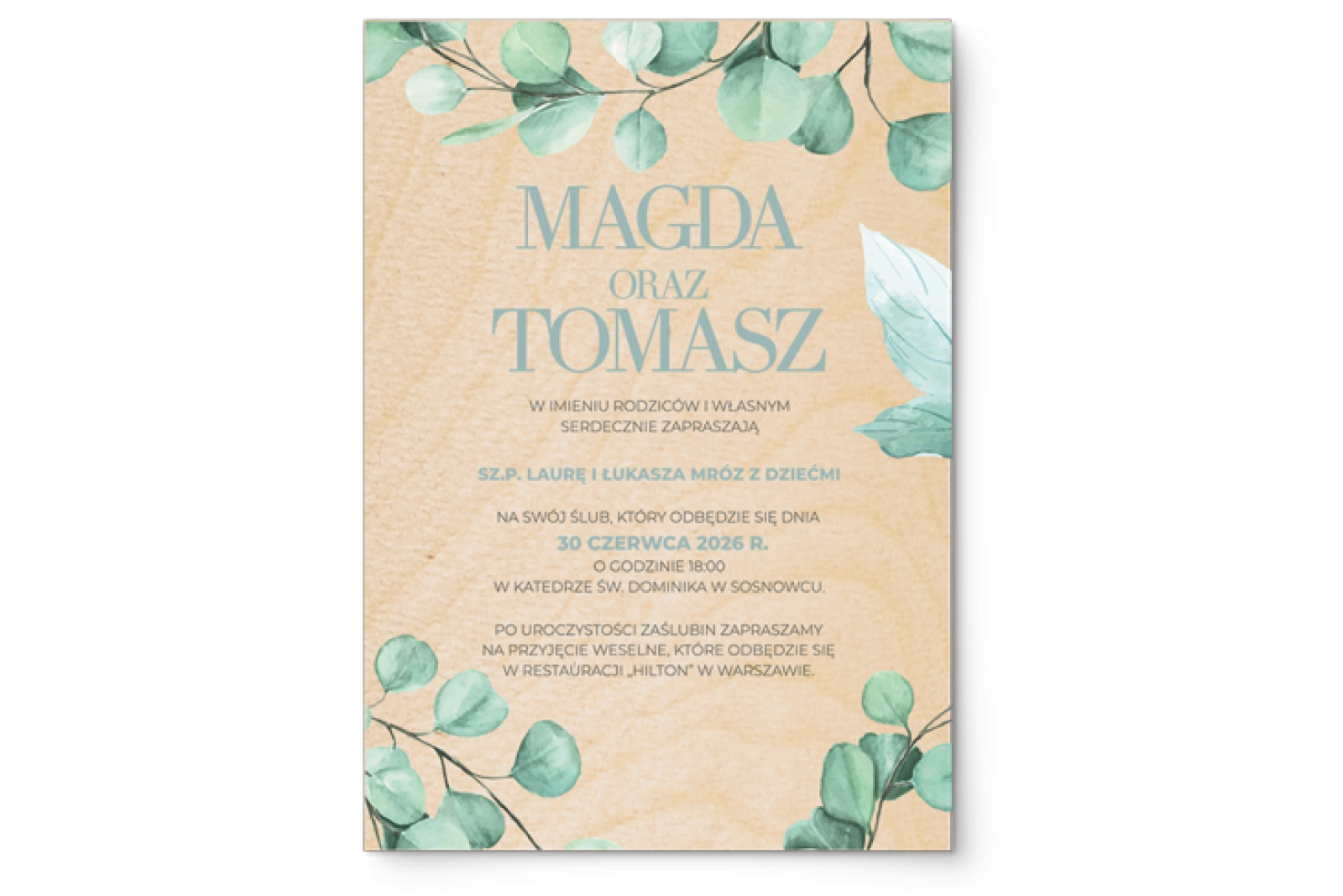 Zaproszenia ślubne Eukaliptus - Drewniane Motyw 2