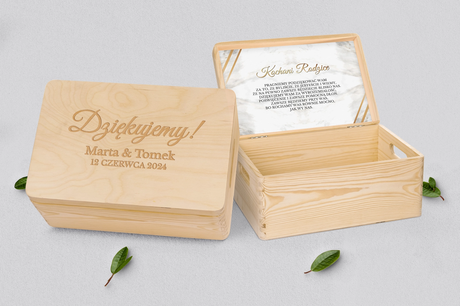 Skrzyneczka dla Rodziców - naturalna Marmur & Złoto - Motyw 1
