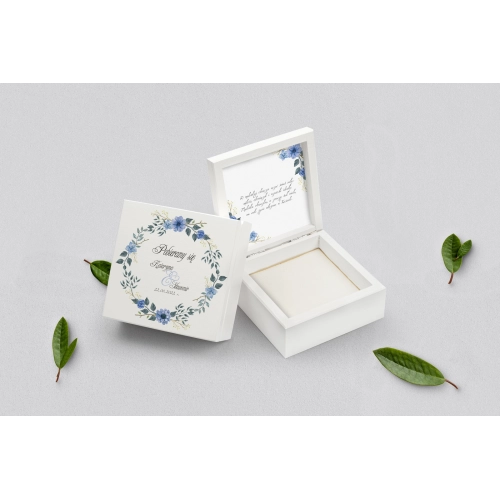 Pudełko na obrączki białe - Akwarelowe Wianki Motyw 1