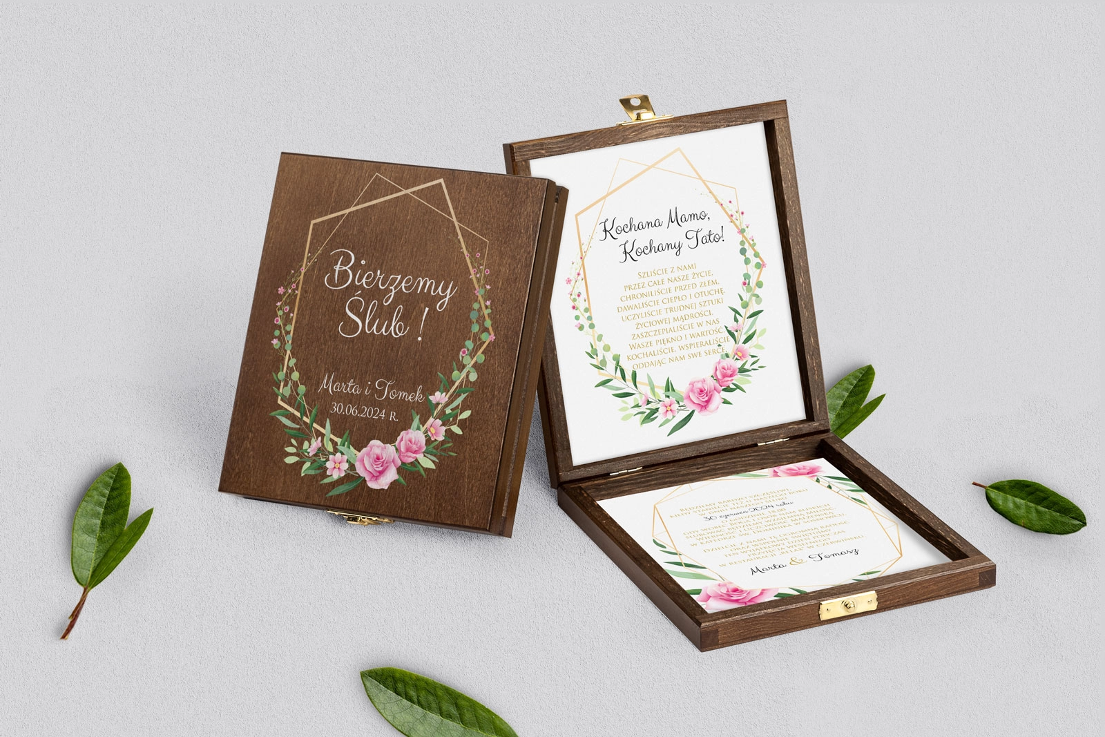 Zaproszenie dla Rodziców - brązowe Flowers & Frame Motyw 4