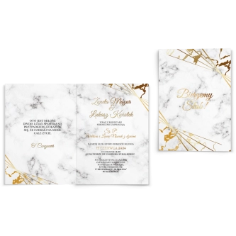 Zaproszenia ślubne Marmur & Złoto - Składane Motyw 4