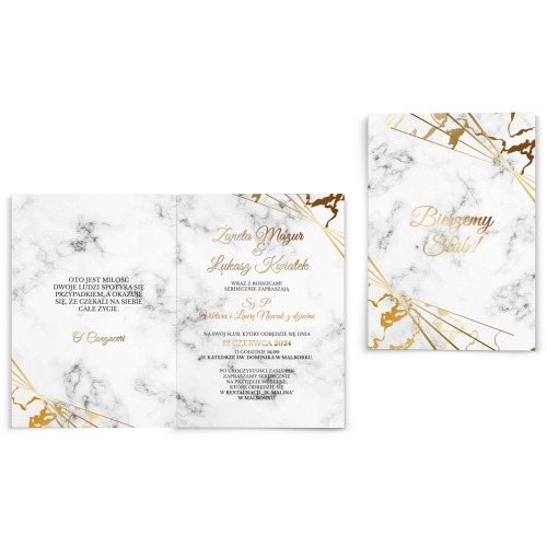 Zaproszenia ślubne Marmur & Złoto - Składane Motyw 4