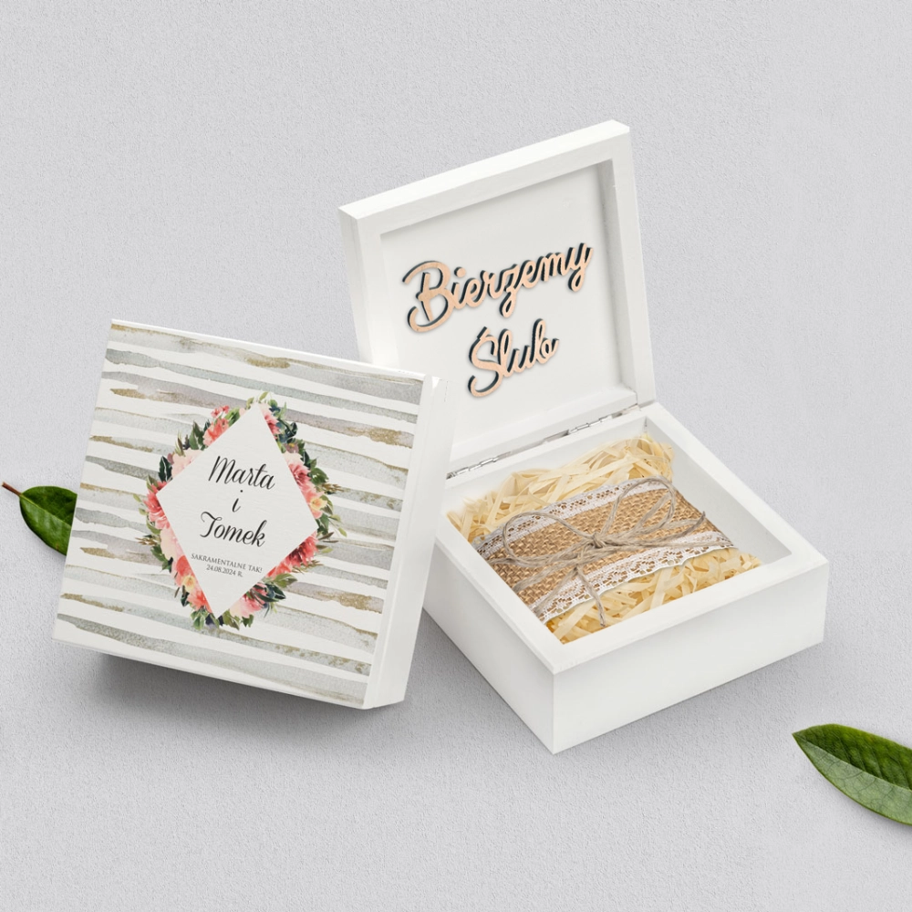 Pudełko na obrączki białe - Akwarelka - Motyw 2