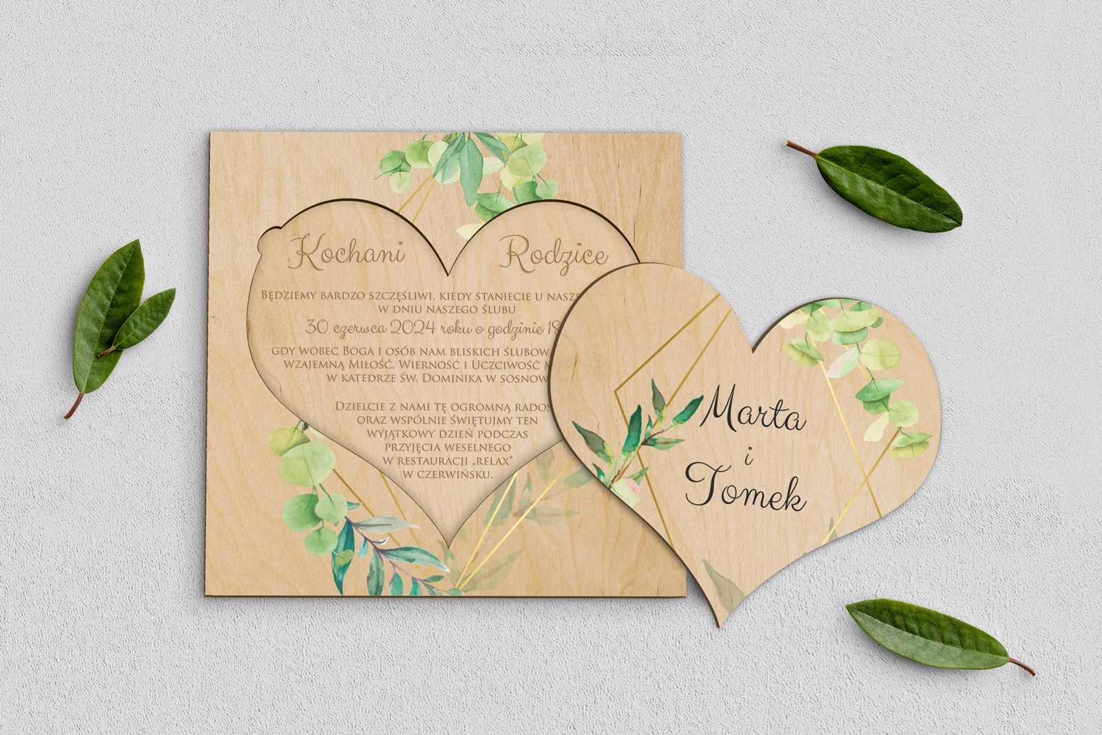 Drewniane Zaproszenie dla Rodziców - Liście Motyw 4