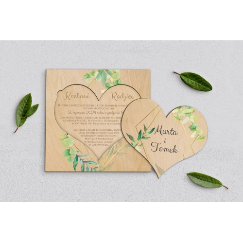 Drewniane Zaproszenie dla Rodziców - Liście Motyw 4