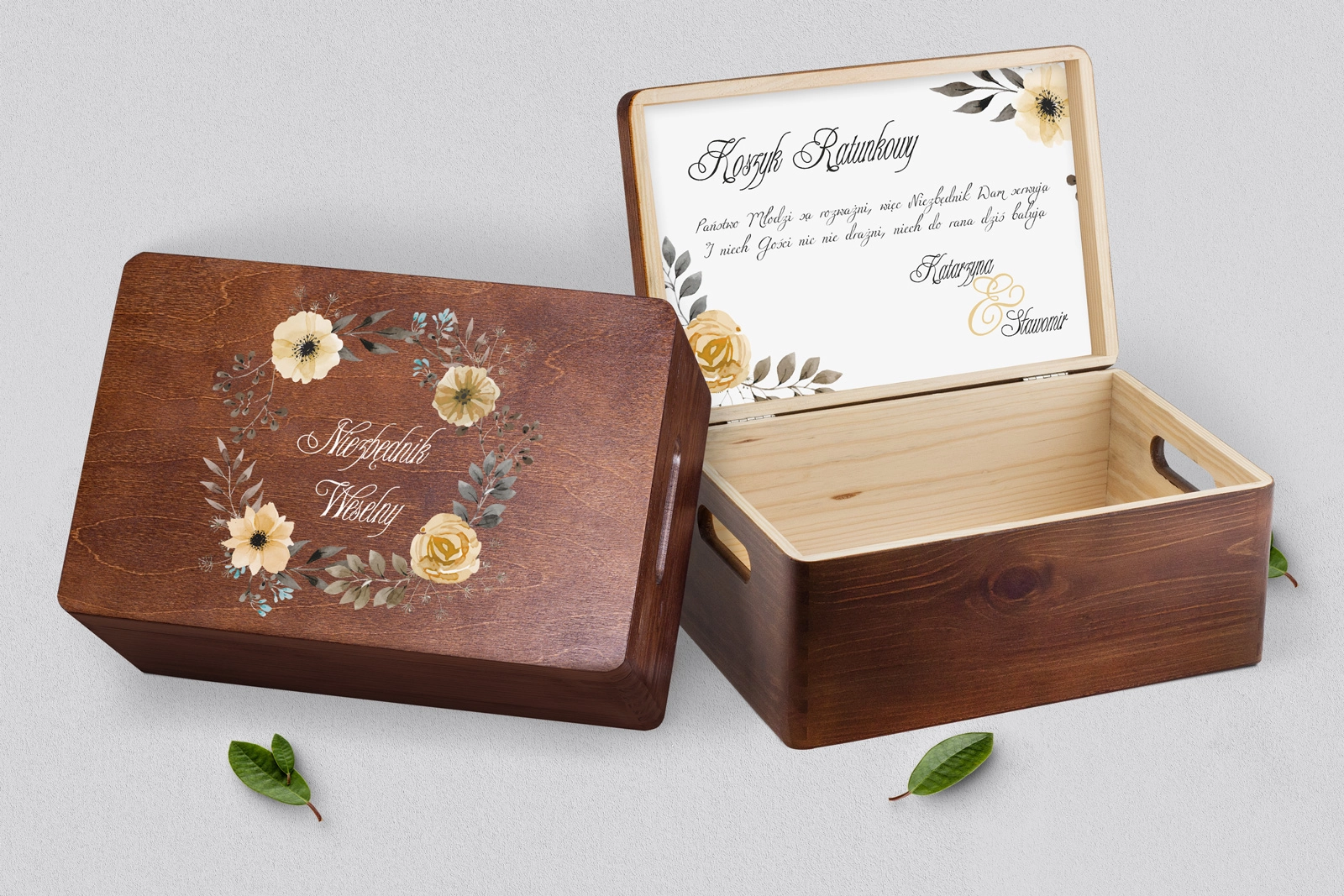 Koszyczek ratunkowy weselny brązowy - Akwarelowe Wianki Motyw 4