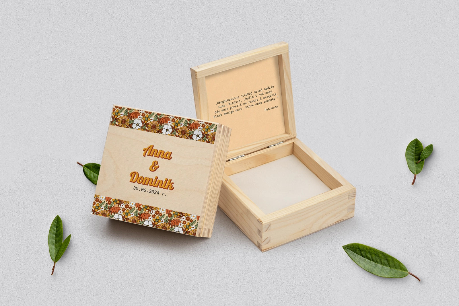 Pudełko na obrączki naturalne - Retro Style Motyw 1