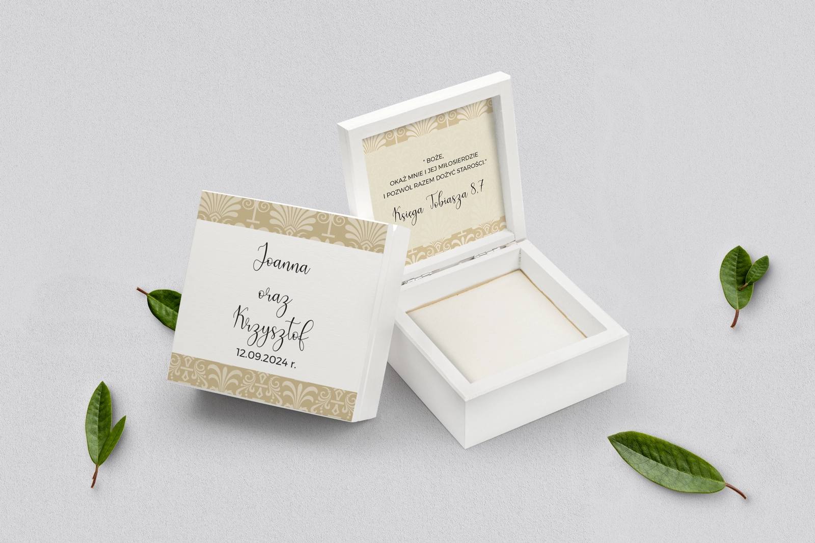 Pudełko na obrączki białe - Vintage Motyw 1