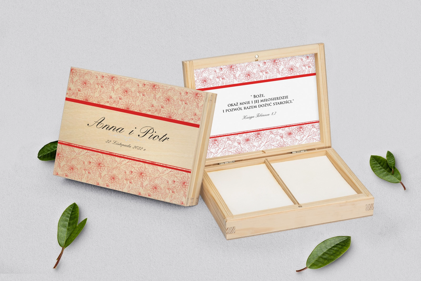 Pudełko na obrączki prostokątne naturalne - Ornaments Motyw 9