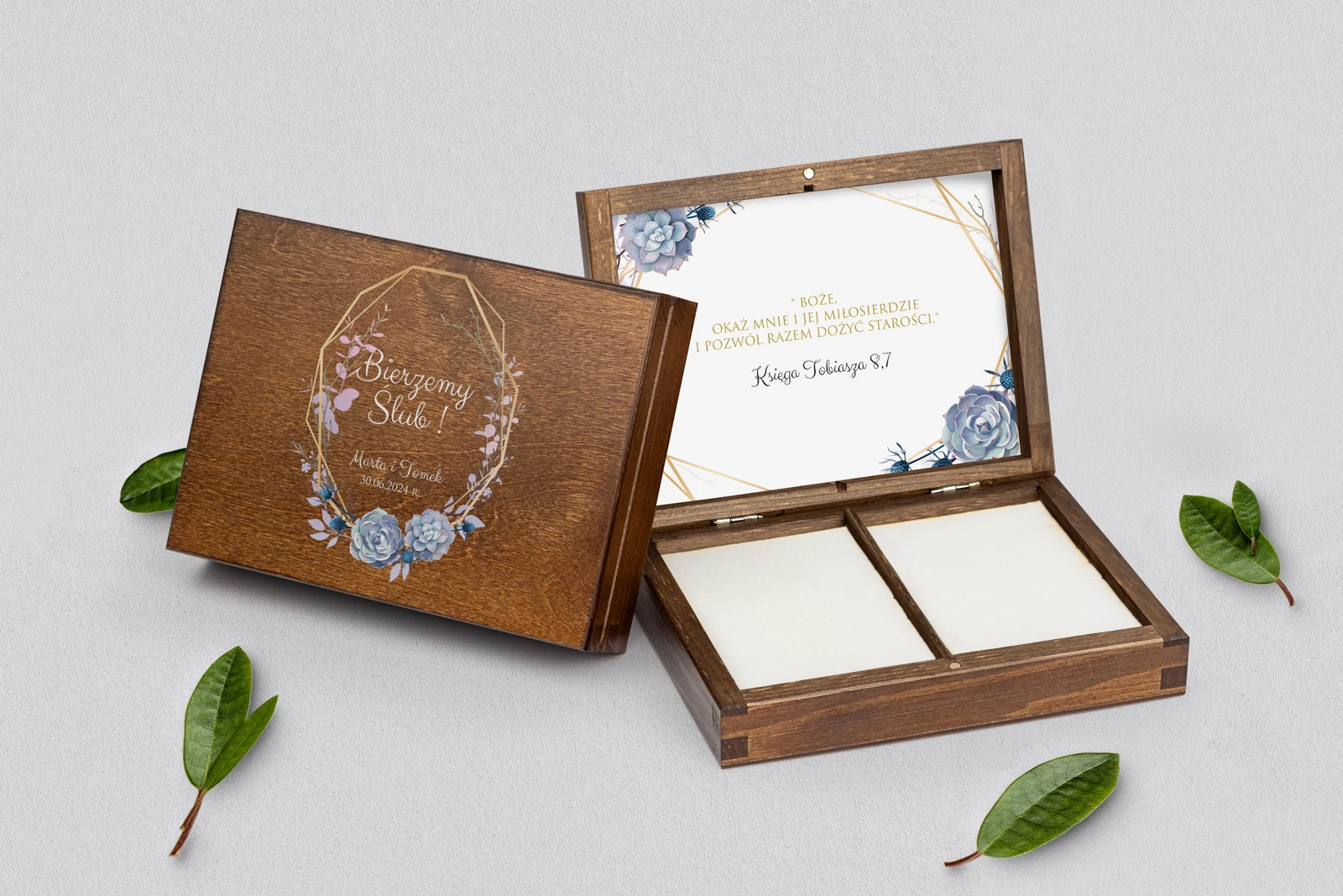 Pudełko na obrączki prostokątne brązowe - Flowers & Frame Motyw 6