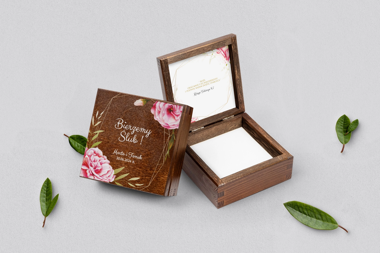 Pudełko na obrączki brązowe - Flowers & Frame Motyw 5