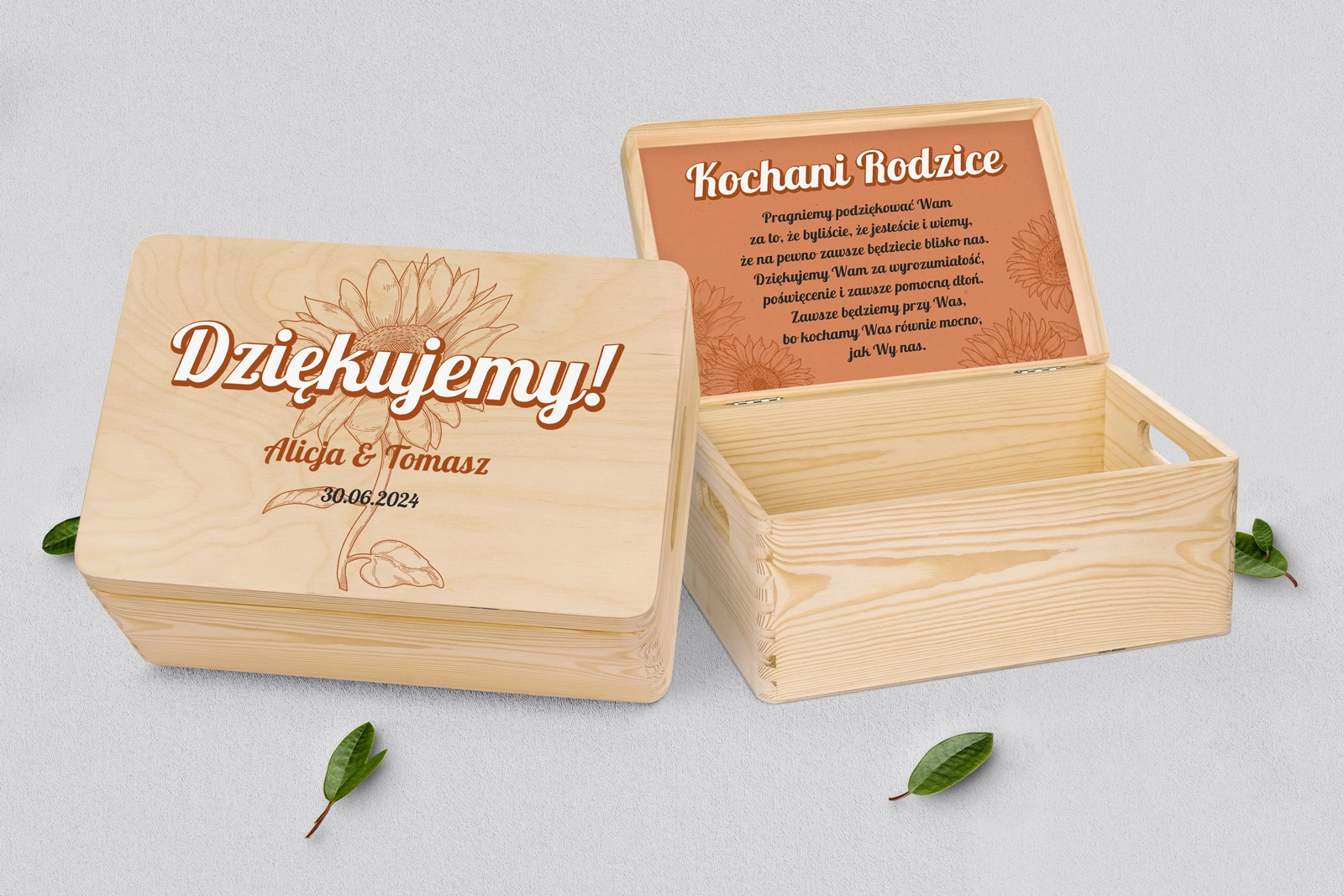 Skrzyneczka dla Rodziców - naturalna Sunflowers Motyw 2