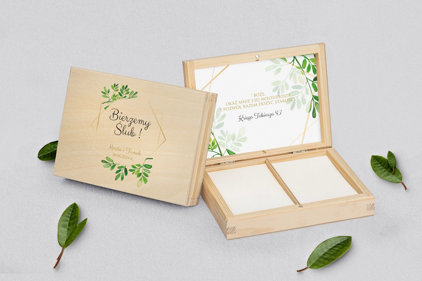 Pudełko na obrączki prostokątne naturalne - Flowers & Frame Motyw 3