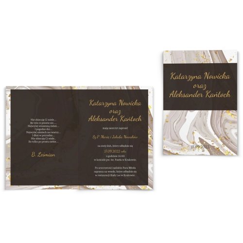 Zaproszenia ślubne Golden Brown - Składane motyw 3