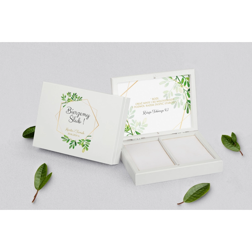 Pudełko na obrączki prostokątne białe - Flowers & Frame Motyw 3