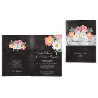 Zaproszenia ślubne Black Flowers - Składane Motyw 3