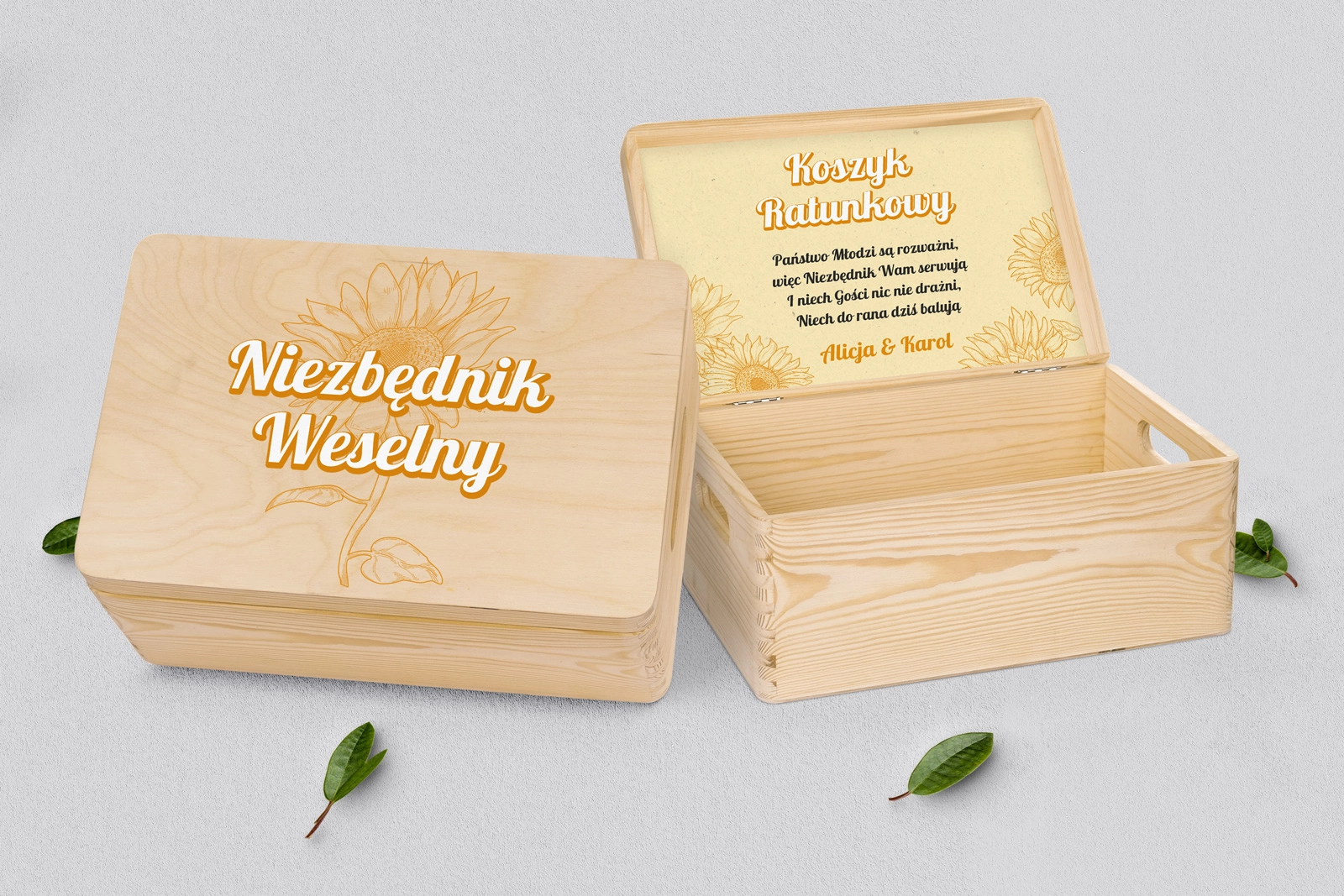 Koszyczek ratunkowy weselny naturalny - Sunflowers Motyw 1