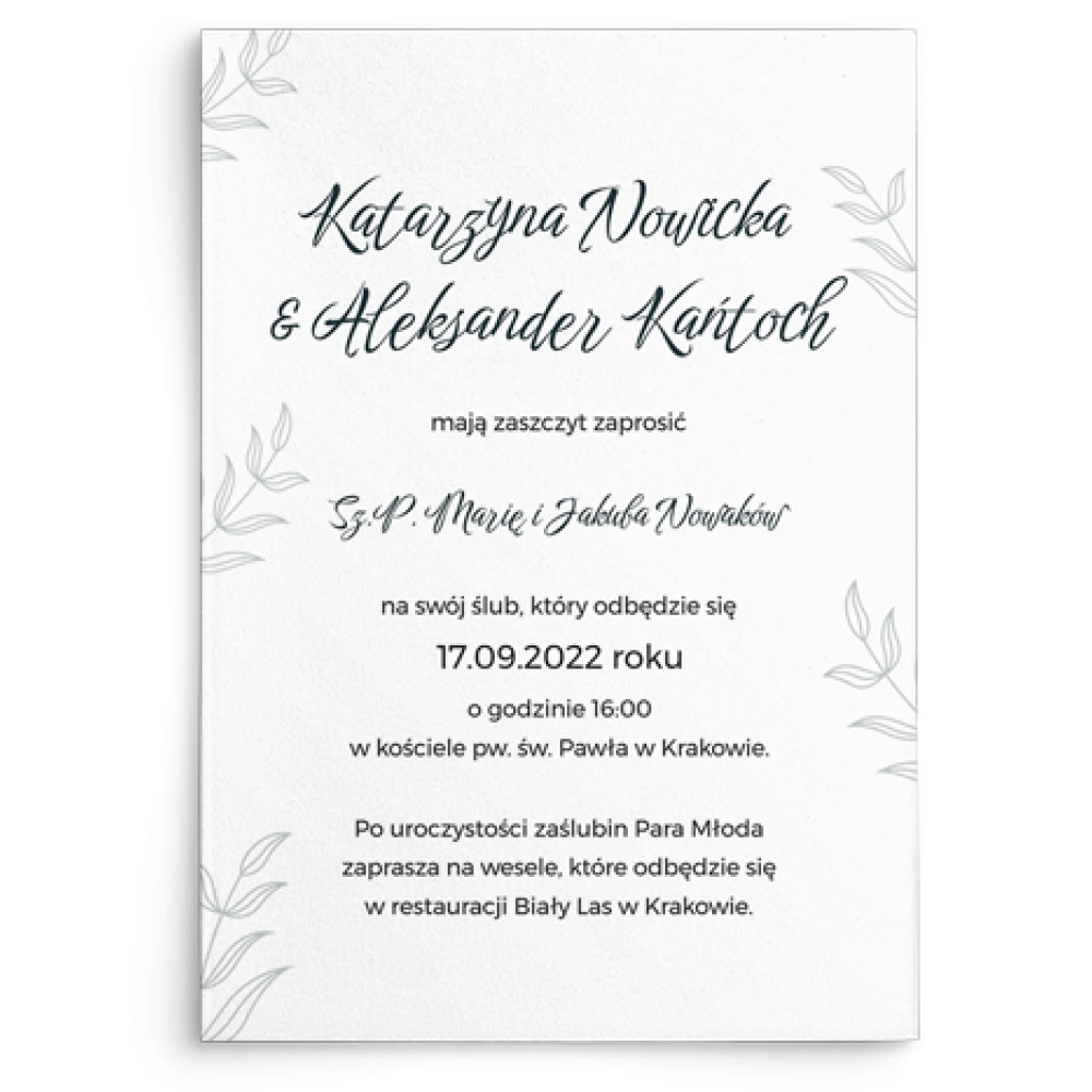Zaproszenia ślubne Białe liście - Motyw 2